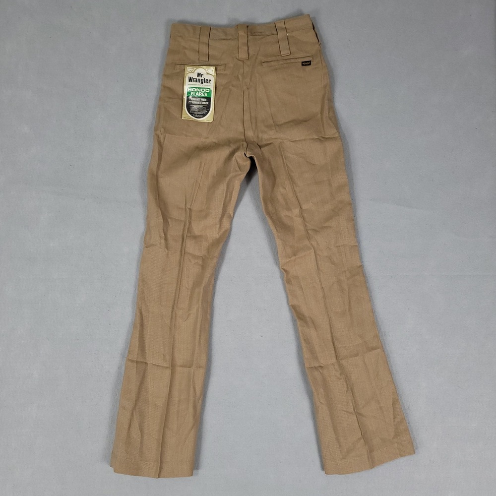 Mr Wrangler Hondo Pants Mens 28x29 Tan Flare Regular Fit Poly Rayon A603YBN